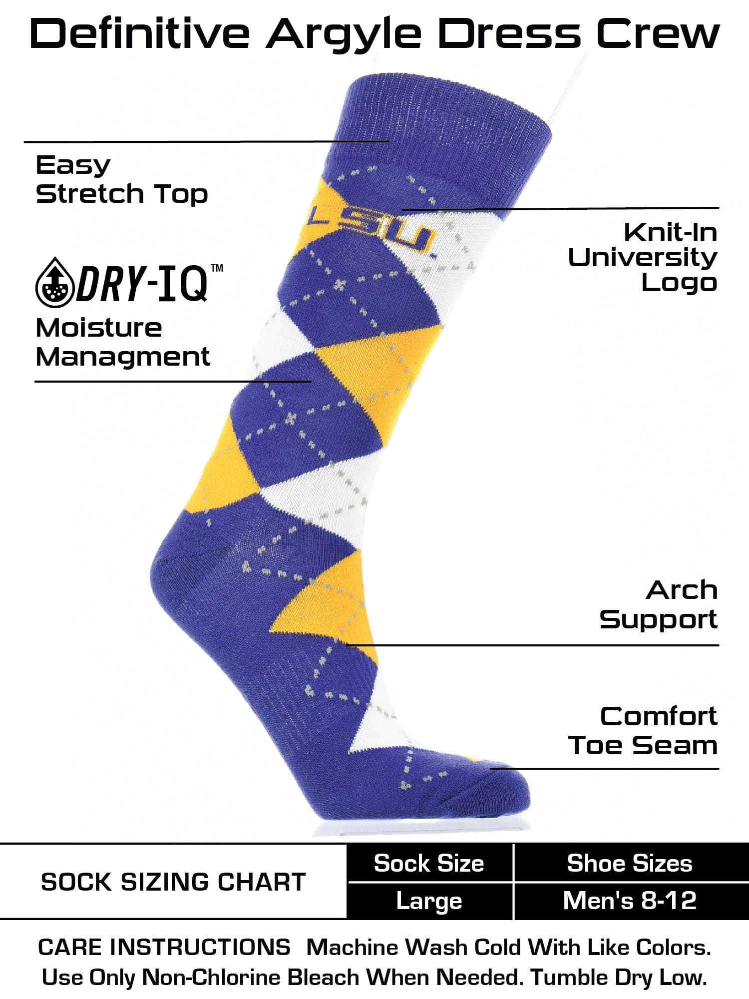 LSU Tigers Argyle Dress Socks NCAA Fanwear Crew Length – MadSportsStuff