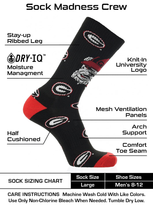 Georgia Bulldogs Socks Crew Length Sock Mayhem