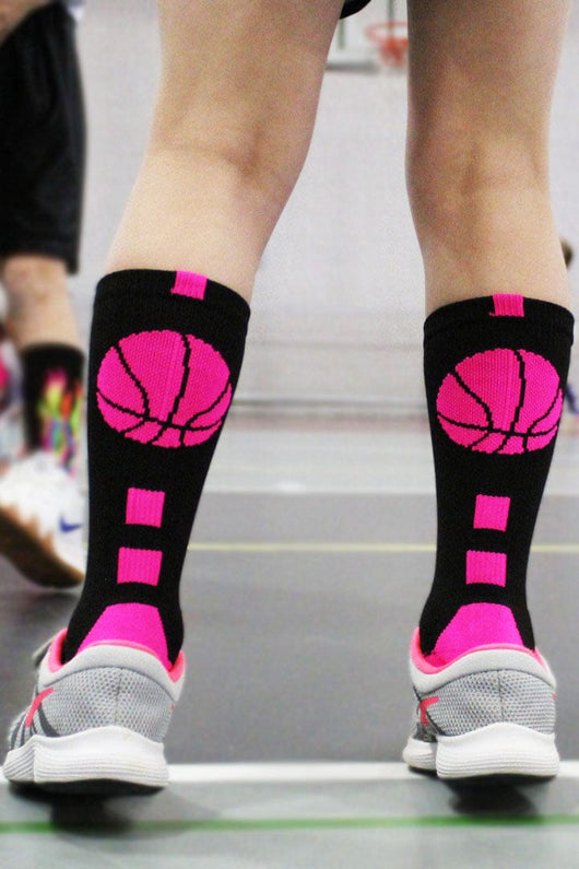 Basketball Socks with Basketball Logo Athletic Crew Socks - made in the USA