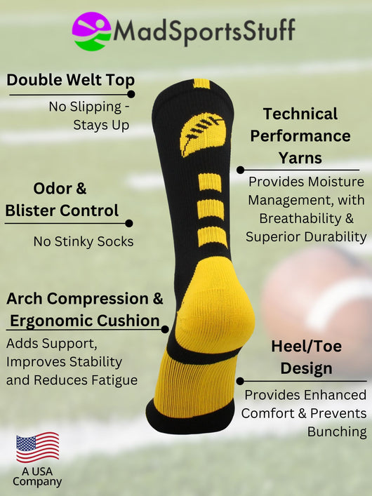 Football Logo Athletic Crew Socks (multiple colors)