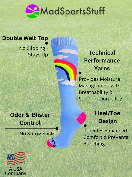 Neon Rainbow Clouds Over the Calf Athletic Socks