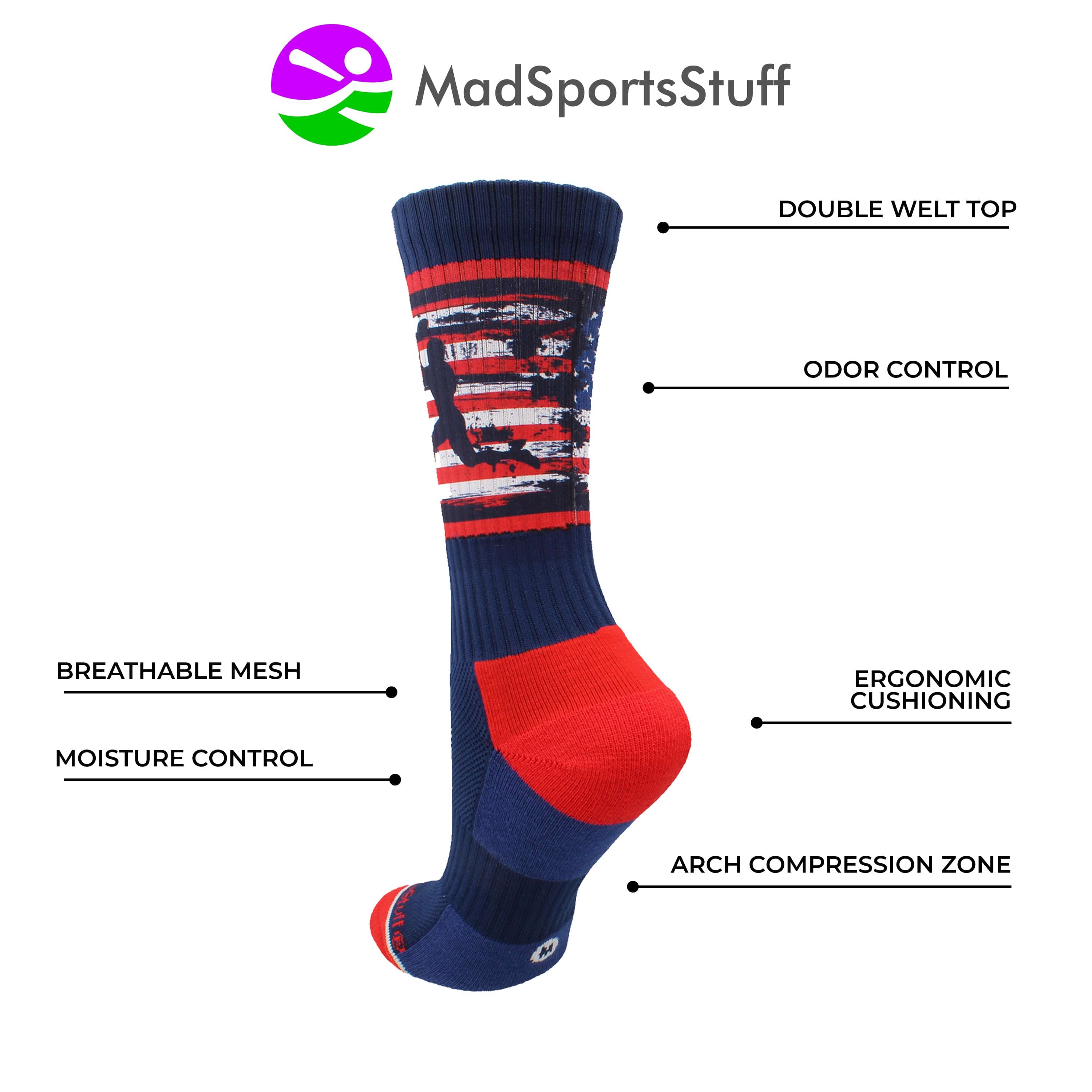 USA Flag Socks Crew Socks Football Socks Player – MadSportsStuff