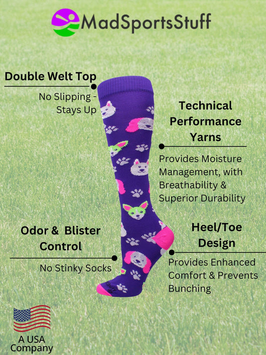 Neon Puppy Dogs Over The Calf Athletic Socks