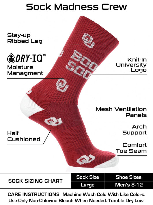 Oklahoma Sooners Socks Crew Length Sock Mayhem