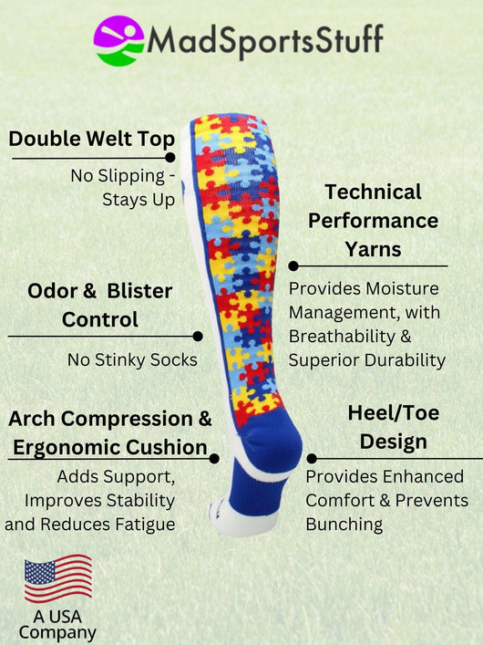 Puzzle Heart Autism Awareness Over the Calf Socks