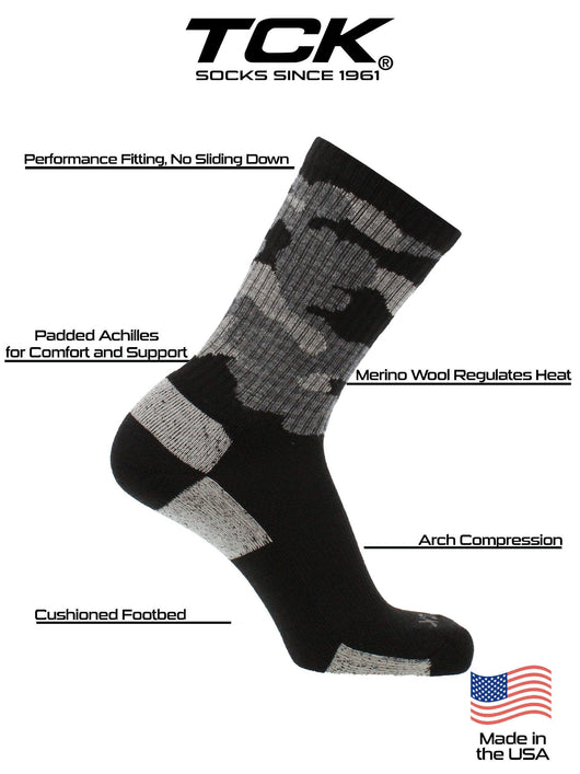 Merino Wool Hiking Socks For Men & Women - Camo