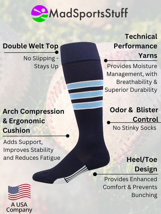 Striped Sofftball Socks Over the Calf Dugout Pattern D