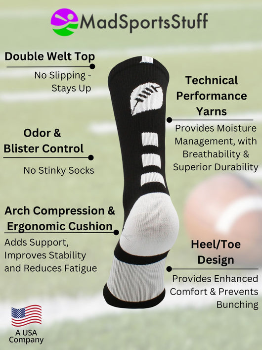 Football Logo Athletic Crew Socks (multiple colors)