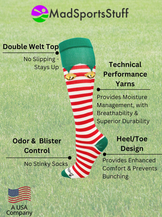 Elf Christmas Socks with Bells Over the Calf Length