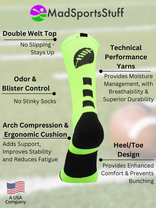 Football Logo Athletic Crew Socks (multiple colors)